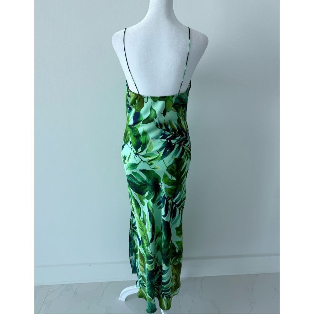 ZARA Silky Maxi Dress – Palm Leaf Tropical Print – Shades of Green & Aqua Blue - Picture 10 of 11